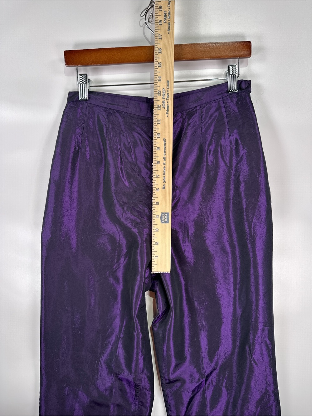 SILX Straight Leg Pants Beaded Hem High Waist Iridescent Silk Purple 4P - Picture 13 of 13